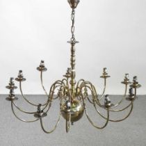 A large Dutch brass twelve branch chandelier, 95cm diameter Overall condition is complete, but