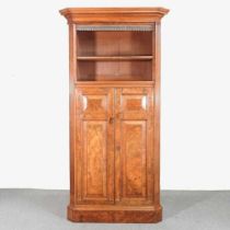 A good quality 19th century burr walnut bookcase, having open shelves, enclosed by panelled doors