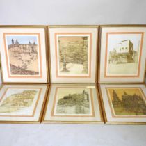 Richard Beer, 1928-2017, a collection of six continental townscapes, coloured etchings, each