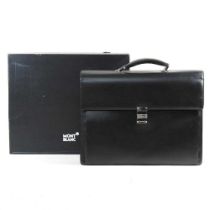 A Mont Blanc black leather document case, with a fitted interior and strap, 42 x 32cm, with dust
