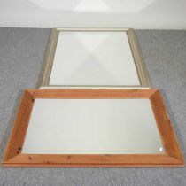 A modern silver painted wall mirror, 132 x 94cm, together with a pine framed wall mirror (2)