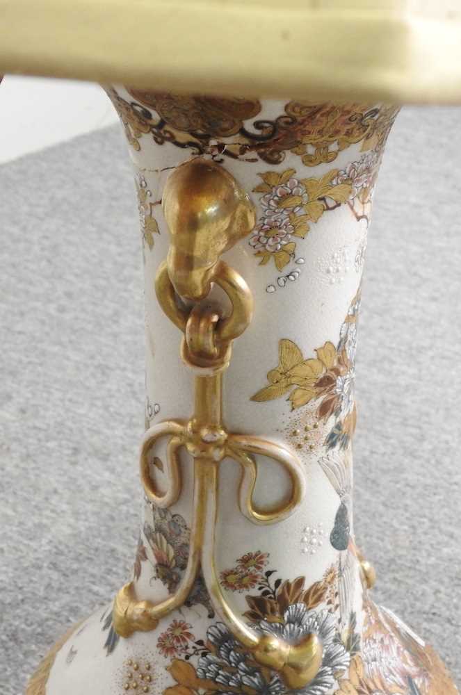 A Japanese pottery Satsuma table lamp, with shade, 74cm high overall - Image 4 of 6