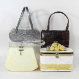 A mid 20th century bakelite ladies handbag, together with two others and a crocodile skin bag (4)