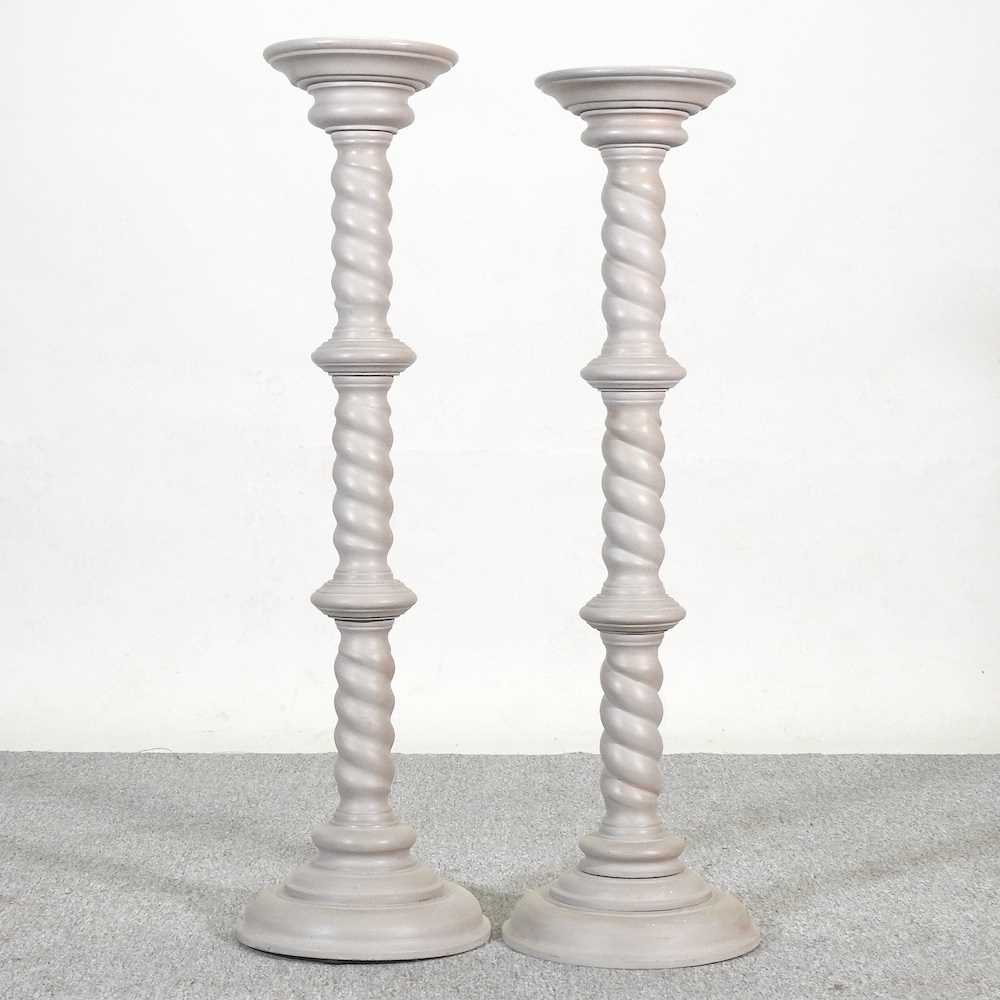 A near pair of painted wooden jardiniere stands, highest 100cm (2) Other is 98cm high