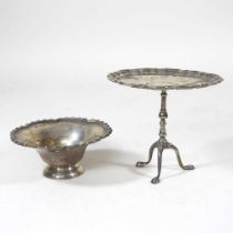 A silver miniature tripod table, with a piecrust top, on a tripod base, by Goldsmith's and