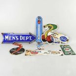 A collection of vintage style enamel advertising signs, to include Men's Department and Ford