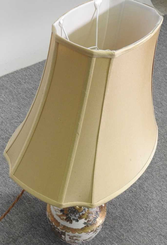 A Japanese pottery Satsuma table lamp, with shade, 74cm high overall - Image 2 of 6