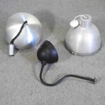 An industrial style metal light, 42cm diameter, together with two others (3) 38cm drop