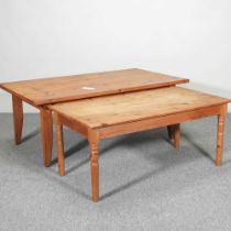 A pine coffee table, 120cm wide, together with another smaller, 98cm wide (2)