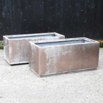 A pair of copper coloured metal garden troughs (2) 100w x 46d x 45h cm