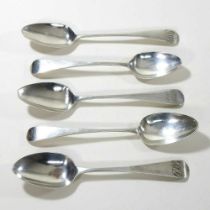 A collection of five various early 19th century silver teaspoons. various dates and makers, 77g (5)