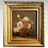 N Partington, still life of roses, signed and dated 1909, oil on canvas, 36 x 31cm