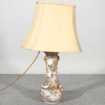 A Japanese pottery Satsuma table lamp, with shade, 74cm high overall