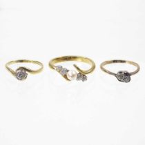 An 18 carat gold illusion set diamond ring, approximately 0.15 carats, 2.2g, size K, together with 9