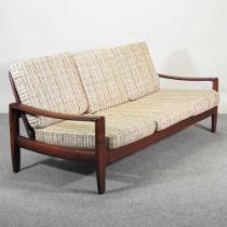 A 1970's Danish style teak three seater sofa, with loose cushions 193w x 83d x 71h cm