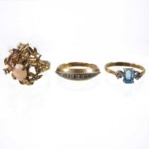 A 9 carat gold diamond ring, 2.6g, size M, together with a coral dress ring, size L and a 9 carat