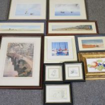 P Basham, contemporary, beach scene, signed watercolour, 8 x 42cm, together with a collection of