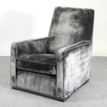 A grey velvet upholstered armchair, designed by Antonio Citterio B & B Italia 70cm wide Overall