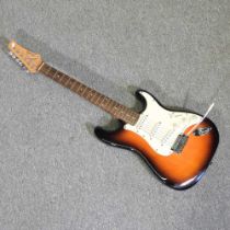 A Gould Fender style electric guitar, 100cm, in a soft case