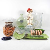 A continental majolica asparagus dish, together with a collection of decorative china and glass