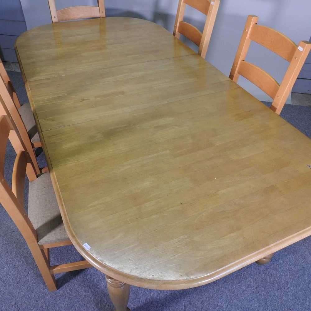 A modern beech dining table, together with a set of five ladderback dining chairs (6) 210w x 100d - Image 2 of 7