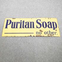 A painted enamel advertising sign for 'Puritan Soap, no other', 46 x 122cm