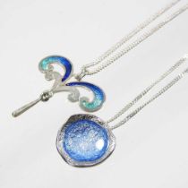 A silver and enamelled pendant necklace, by Sheila Fleet, Orkney, together with another (2)