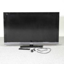 A Sony Bravia forty-six inch flat screen television, with remote control