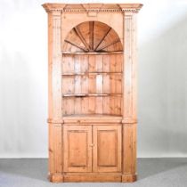 A hand made reclaimed pine standing corner cupboard, of Georgian design, with a barrel back 117w x