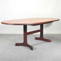 A G-plan Fresco teak oval extending dining table, on shaped end supports 210w x 107d x 73h cm