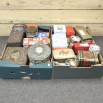 Two boxes of vintage advertising tins