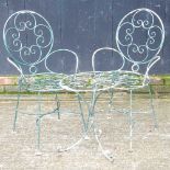A metal garden table and pair of chairs (3)