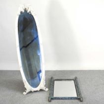A white painted cheval mirror, 167 x 48cm, together with a painted wall mirror (2)