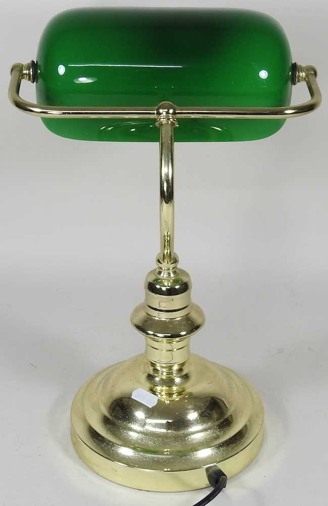 A brass desk lamp, with an adjustable green glass shade, 40cm high - Image 2 of 2