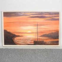 Charlie Smith, 20th century, sunset seascape, signed oil on canvas, 75 x 45cm