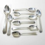 A collection of eight late 18th century teaspoons, various dates and makers, 126g (8)