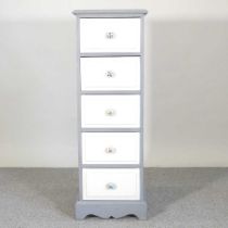 A painted and pine narrow chest of drawers 39w x 44d x 127h cm