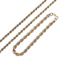 A 9 carat gold rope twist necklace, 5.6g, 43cm long, together with a matching bracelet, 3.7g, 17cm