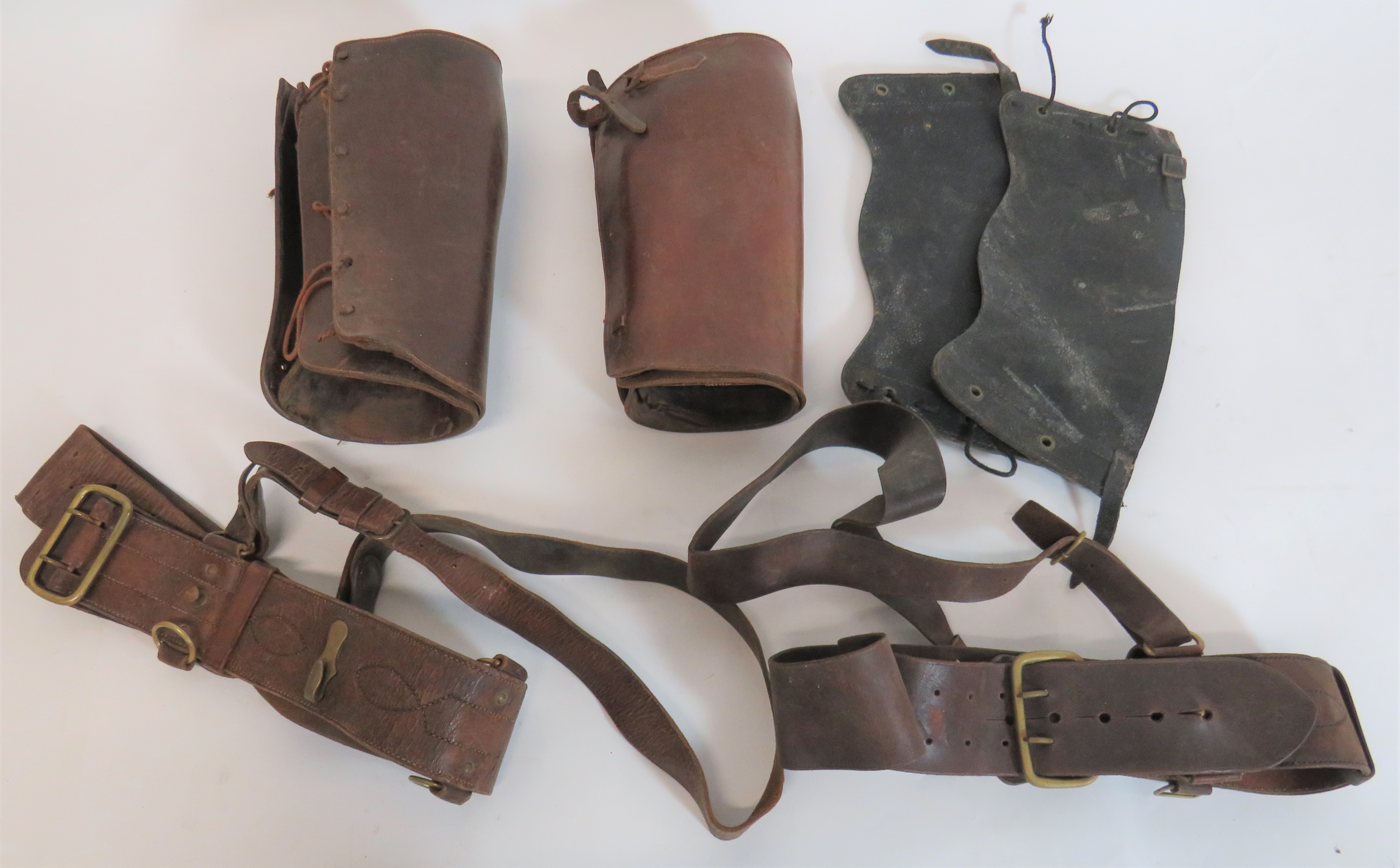 Selection of Leather Equipment consisting 2 x pairs of WW1 pattern, brown leather gaiters ... Pair