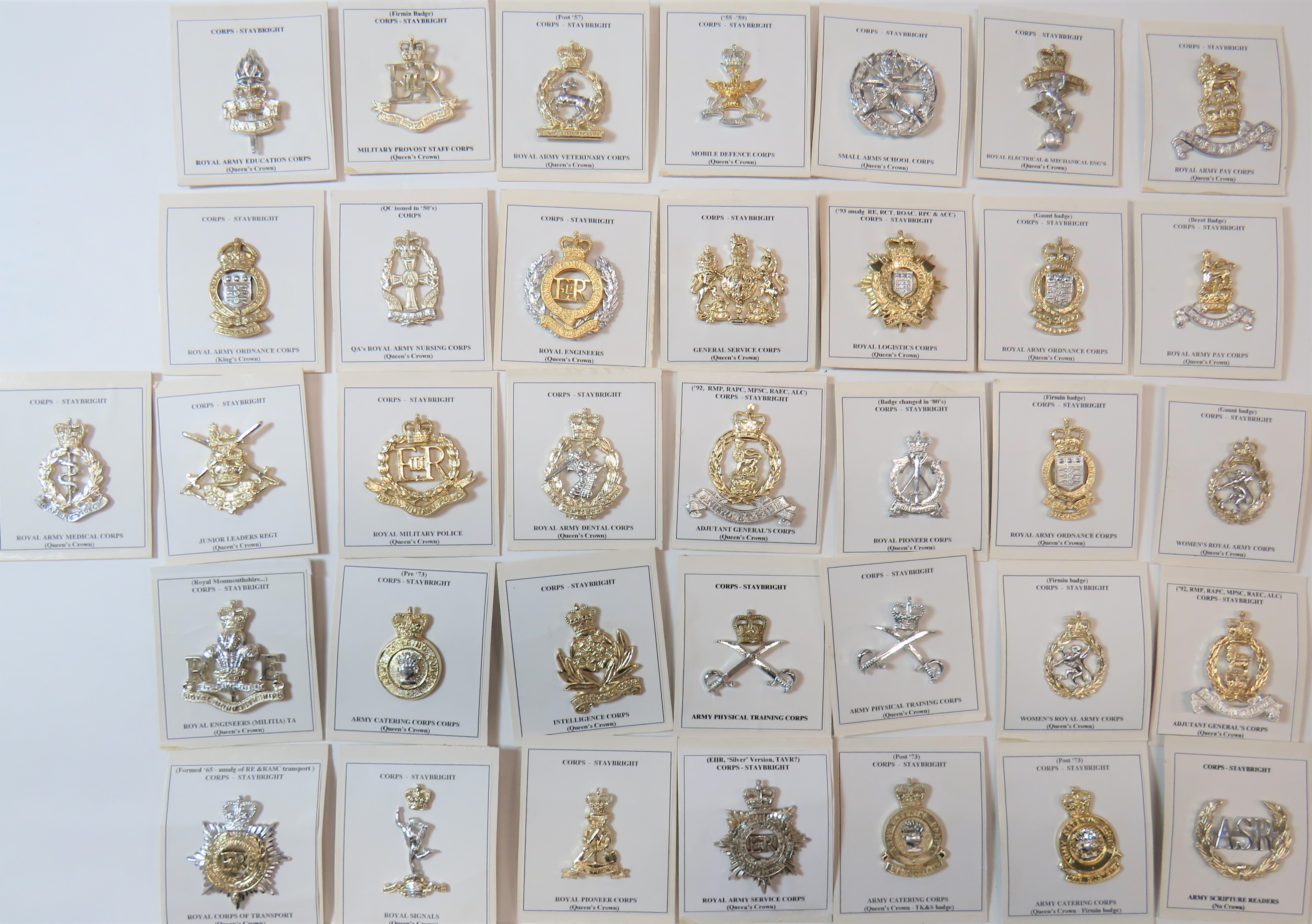 Anodised Corps Cap Badges including QC Intelligence Corps ... QC RE Royal Monmouthshire ... QC