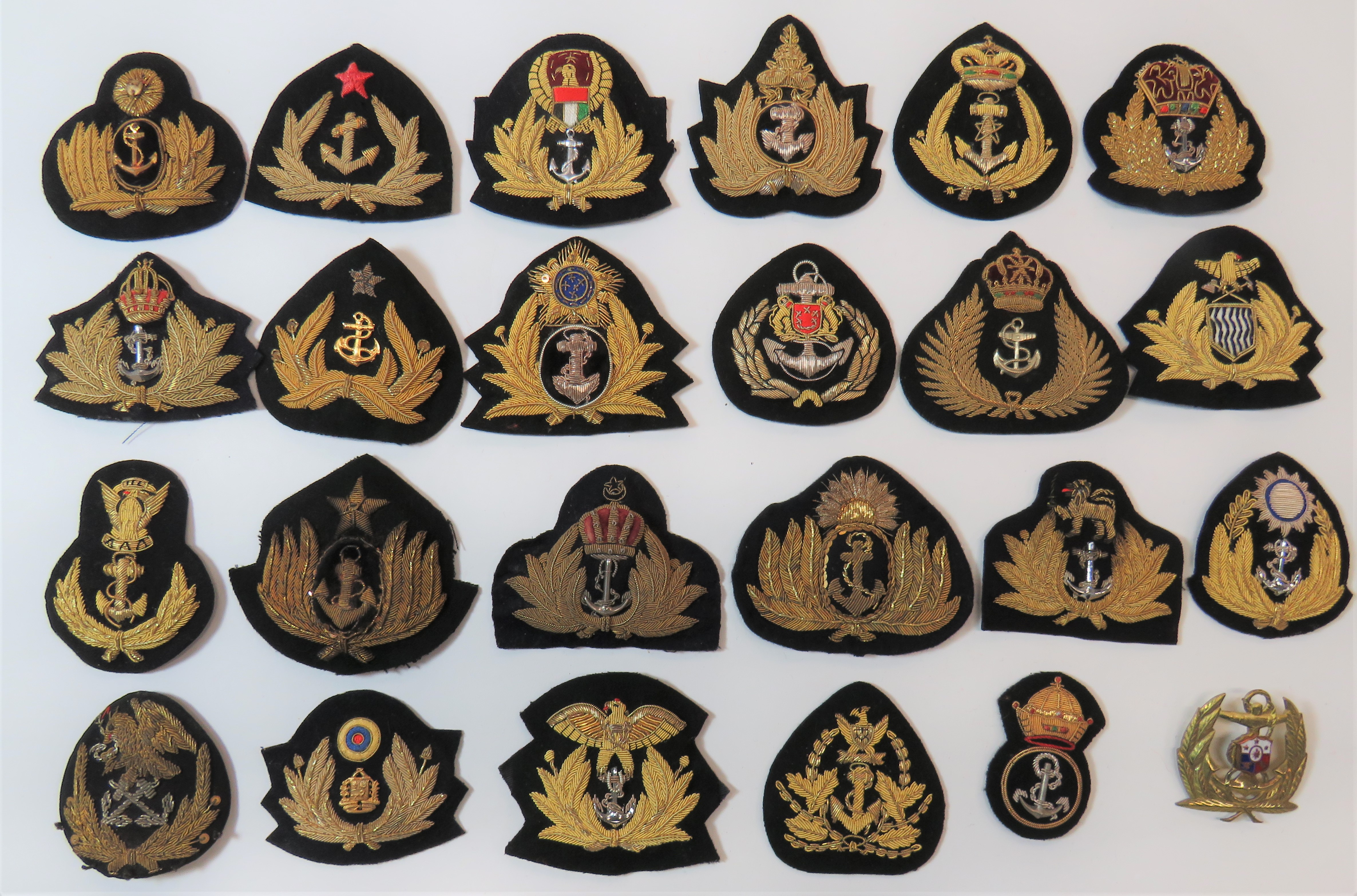 Selection of Various Foreign Navy Officer Cap Badges gilt embroidery examples of various ages