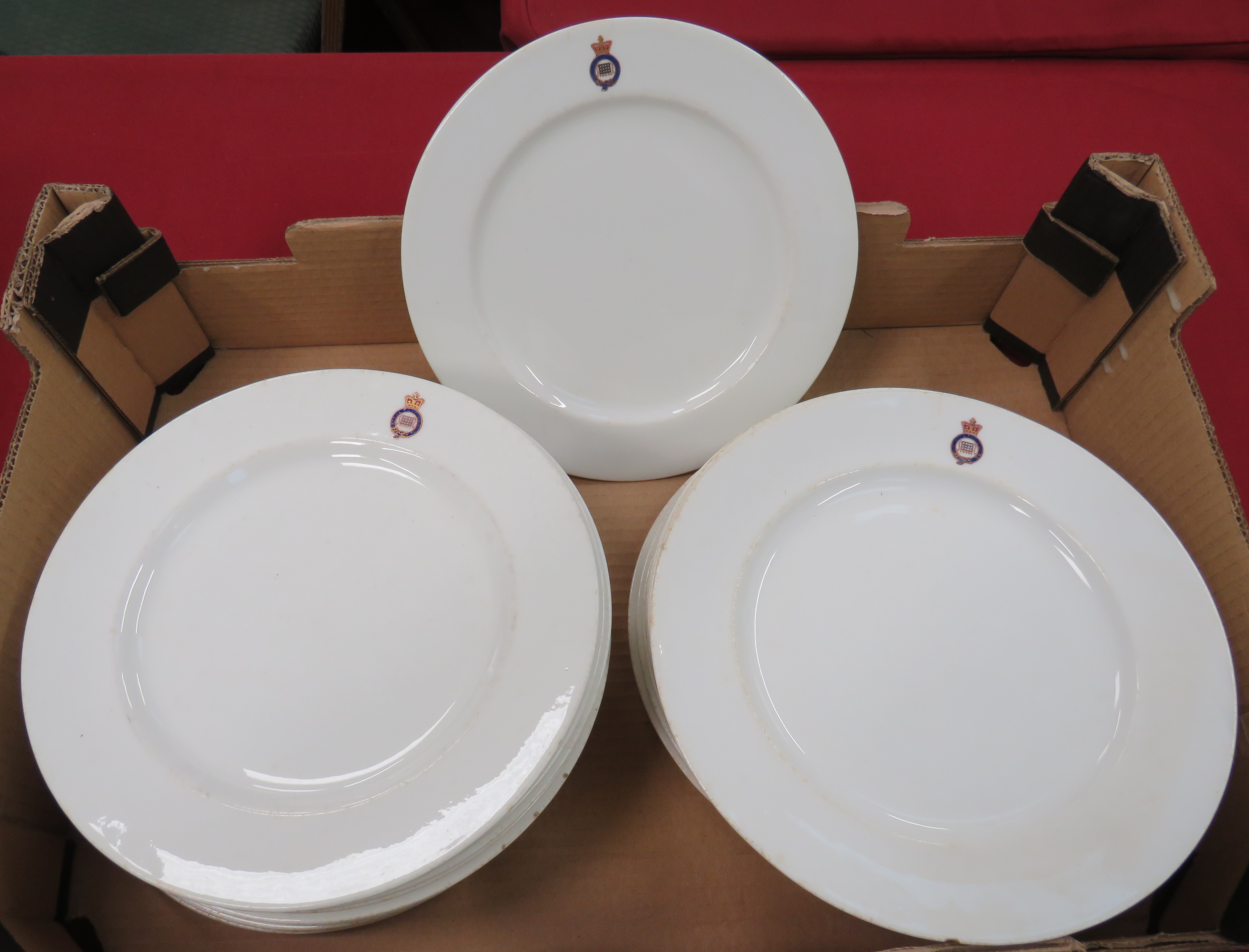 Victorian Royal Bodyguard Dinner Plates 10 inch, white glazed china plates with Victorian crown