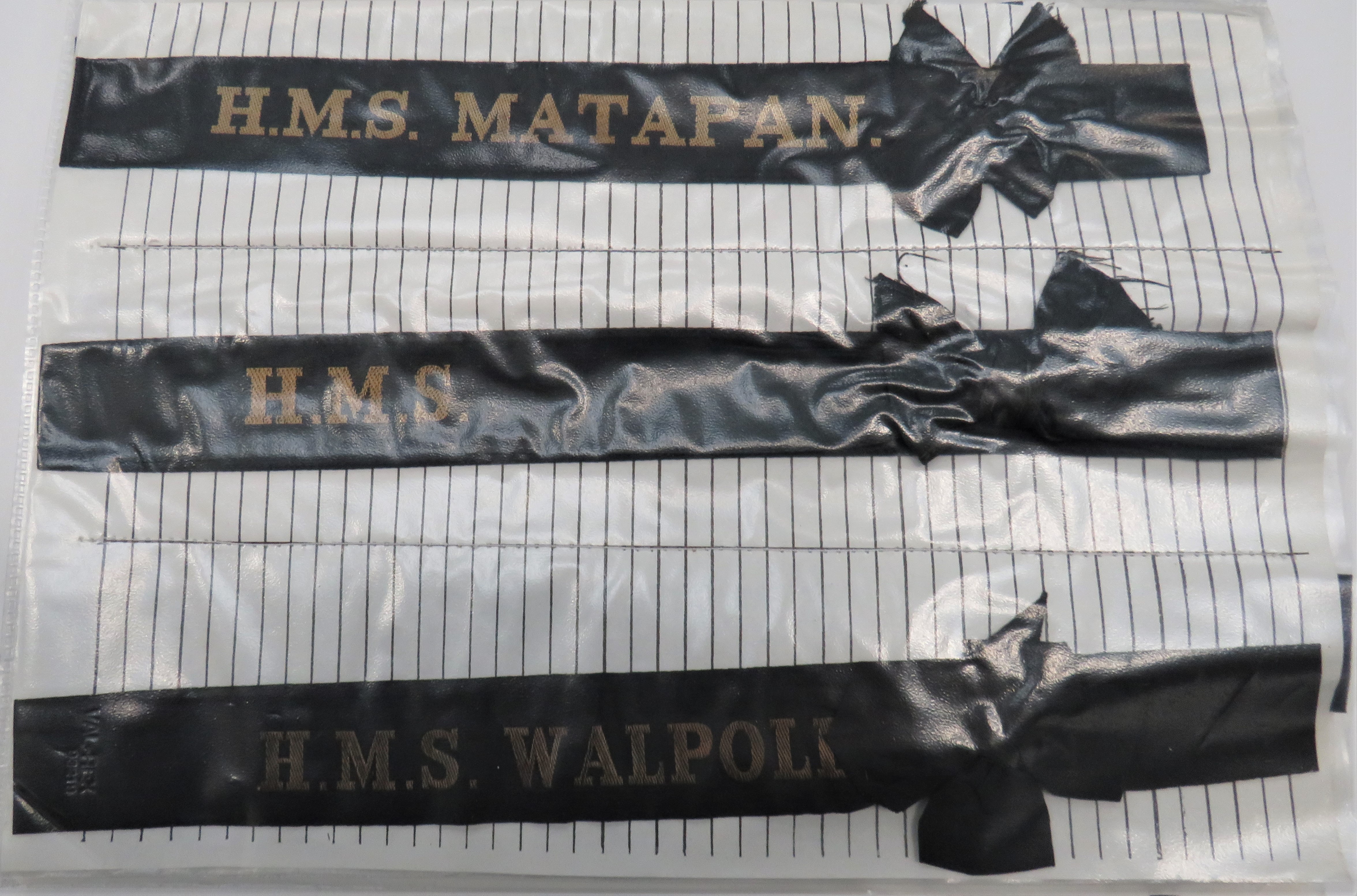 Royal Navy Cap Tallies all complete with end bow.  Including HMS Apollo ... HMS Jupiter ... HMS - Image 3 of 10