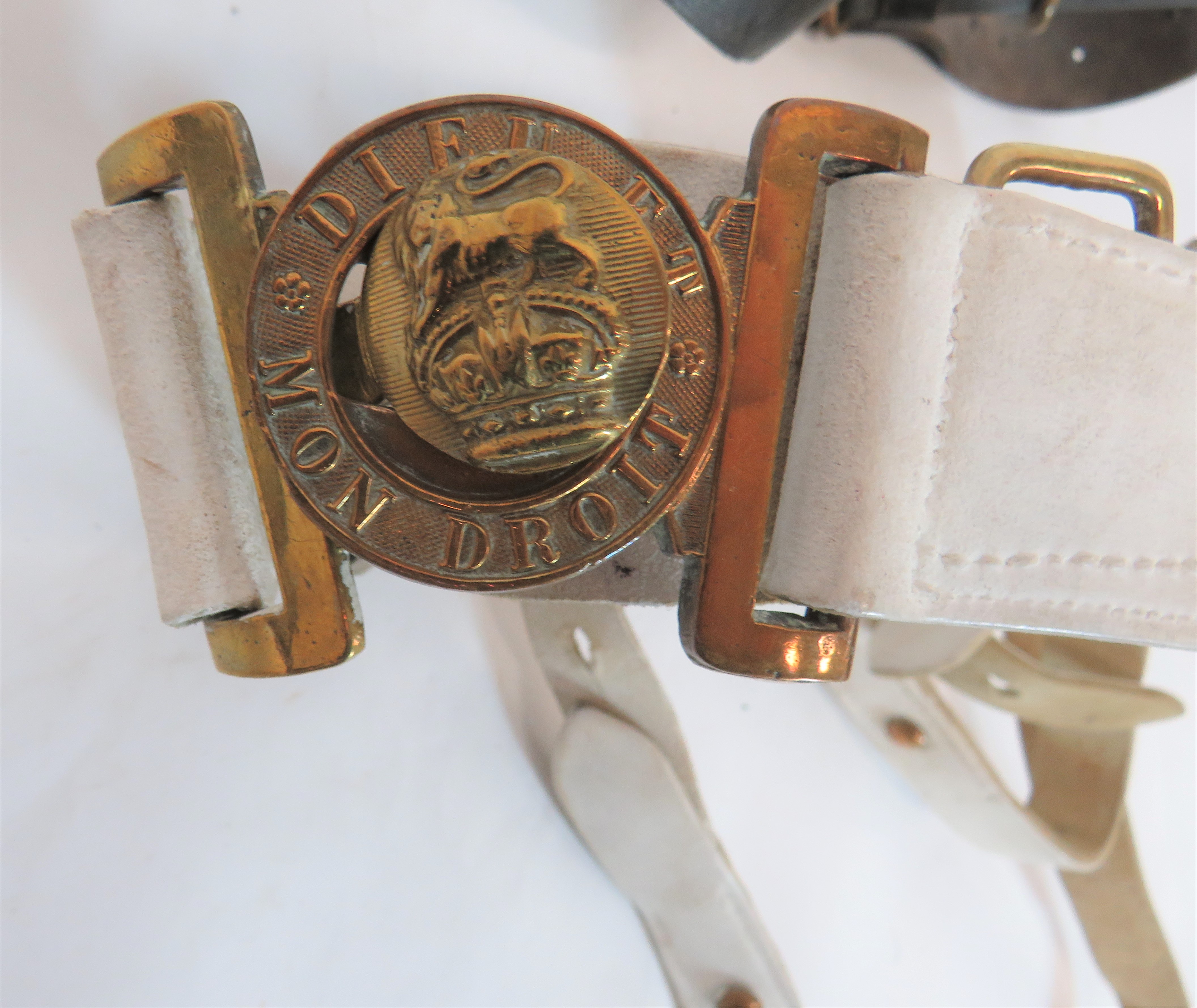 Post 1901 NCO's Sword Belt white blancoed, buff leather, two section belt.  The left side with - Image 2 of 3