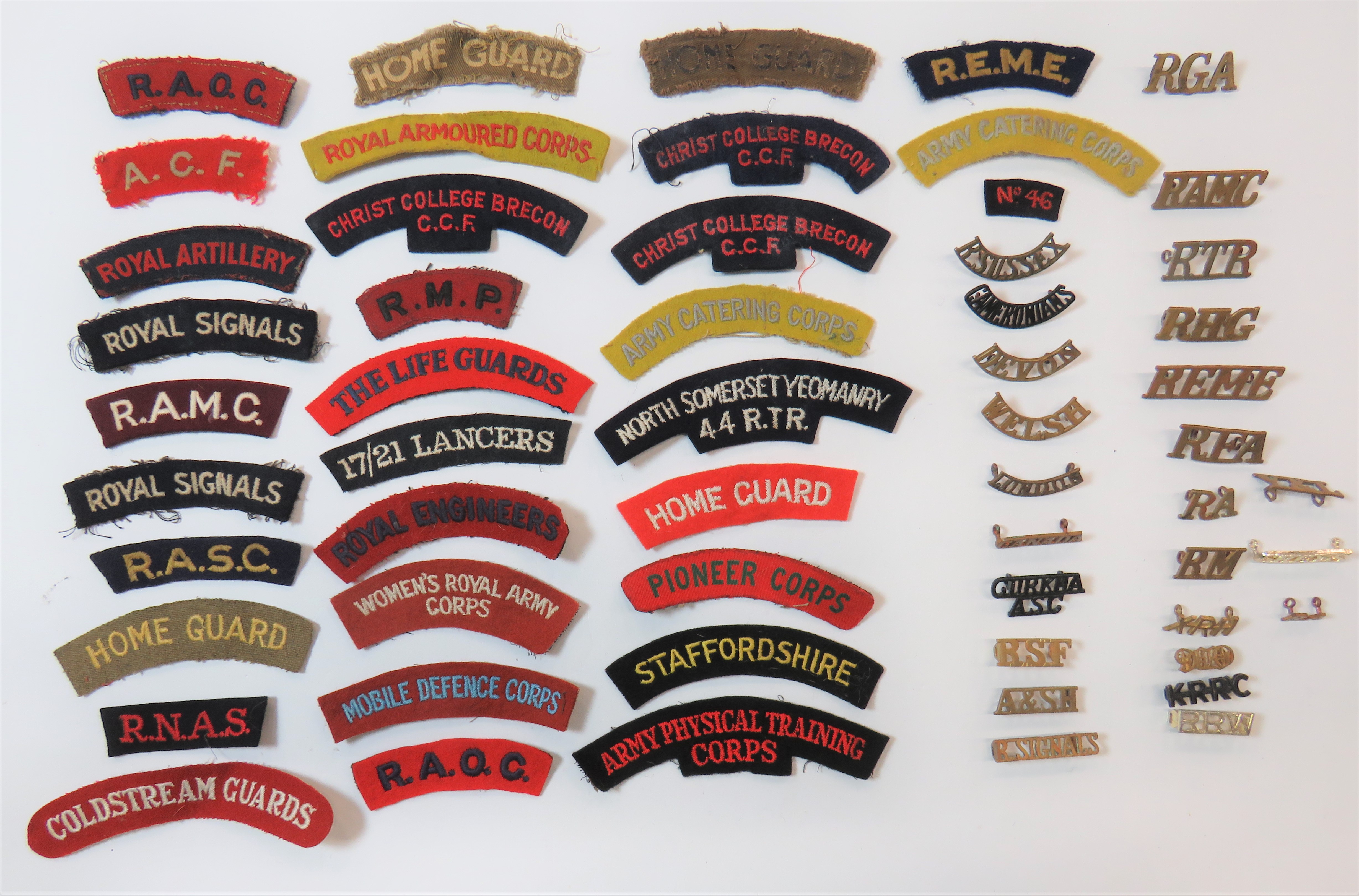 Selection of Brass and Embroidery Shoulder Titles brass include RHG ... RTR ... R Signals ...