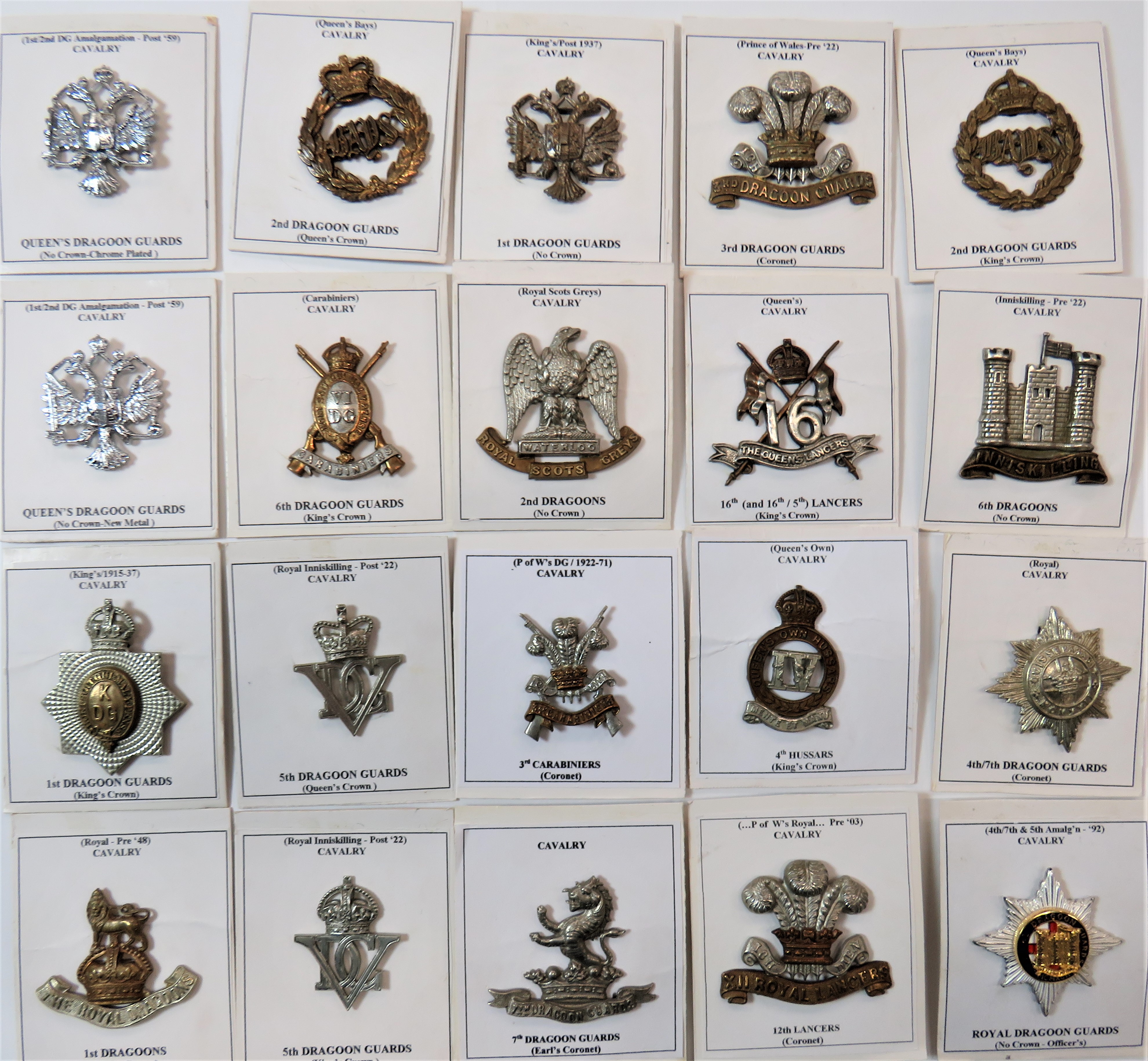 Cavalry Cap Badges including bi-metal KC 1st Dragoon Guards ... White metal 1st Dragoon Guards ...