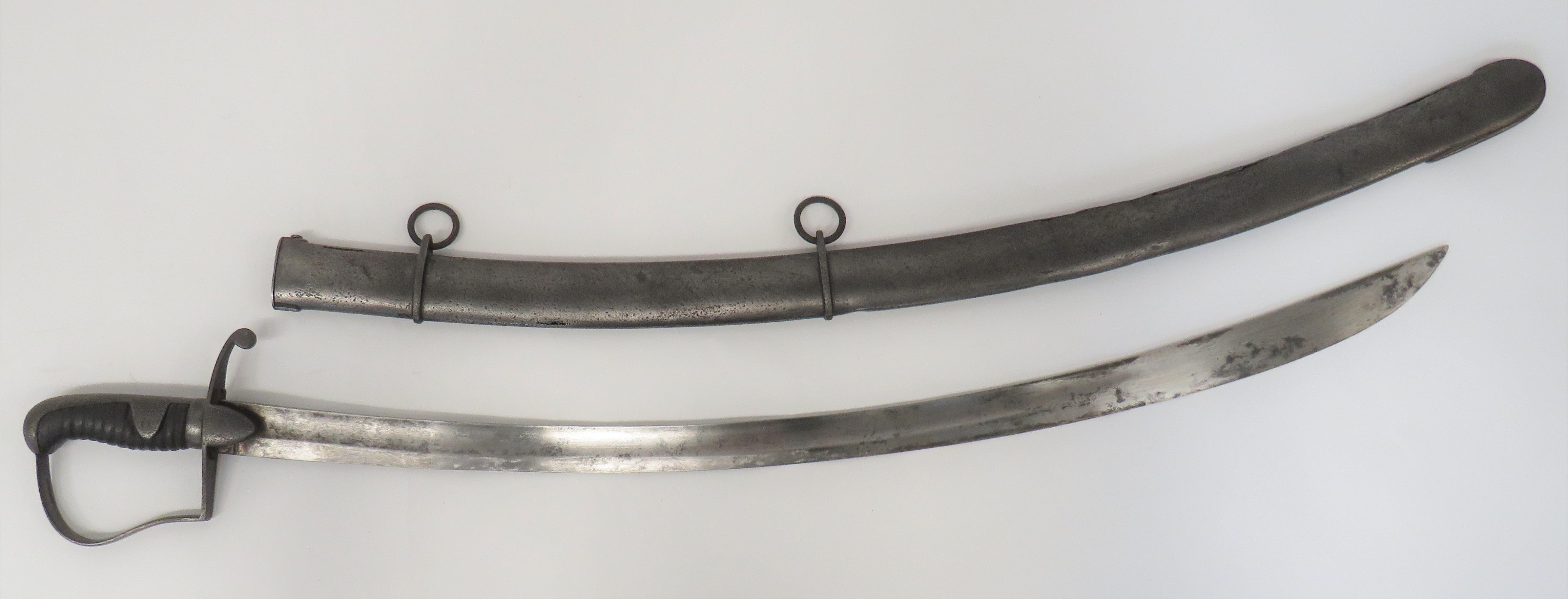 1796 Pattern Cavalry Sword 33 inch, single edged, slightly curved blade with wide fuller. Back