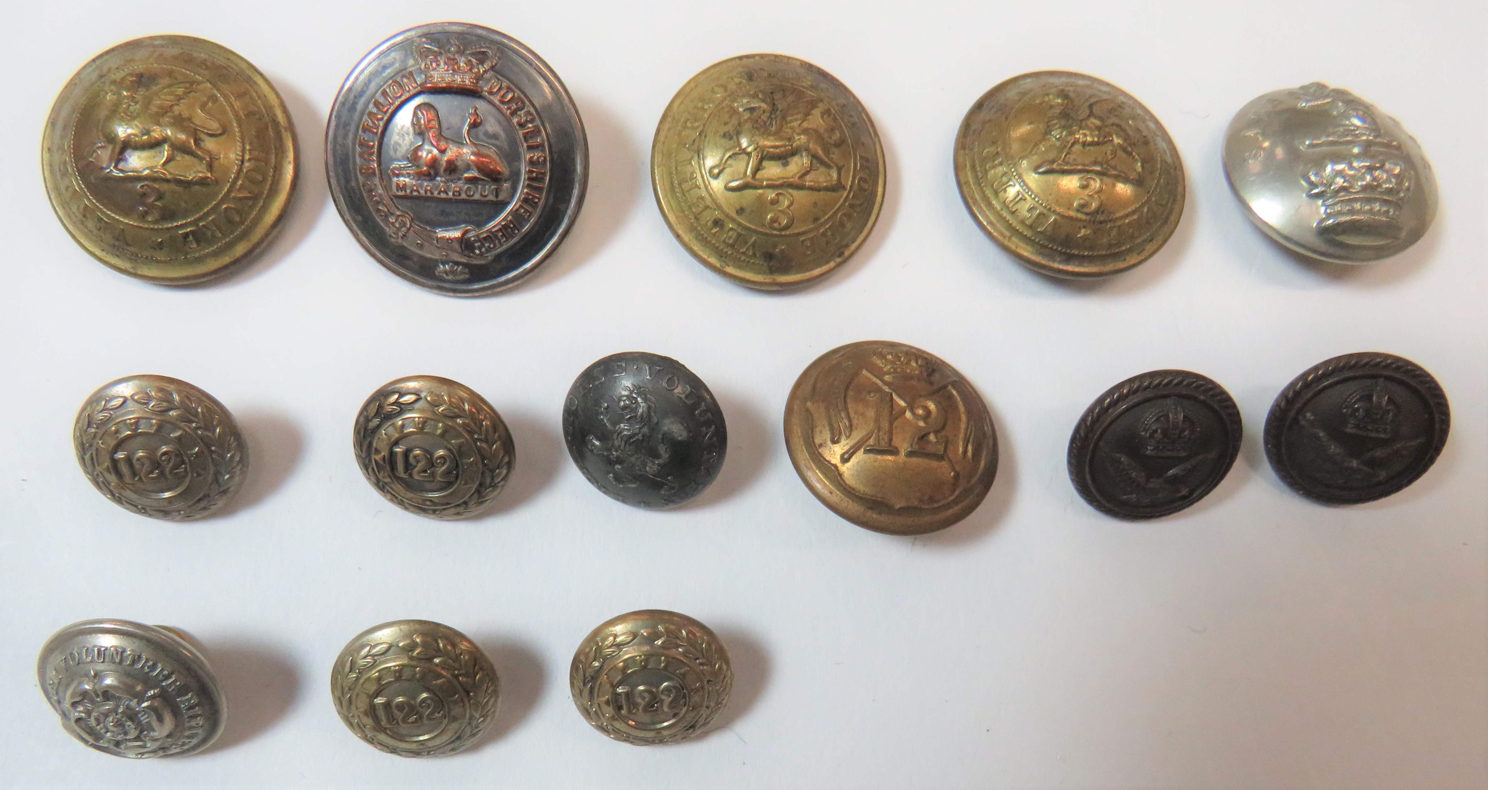 Small Selection of Buttons Including Victorian  consisting brass Vic crown 12th Lancers ... White