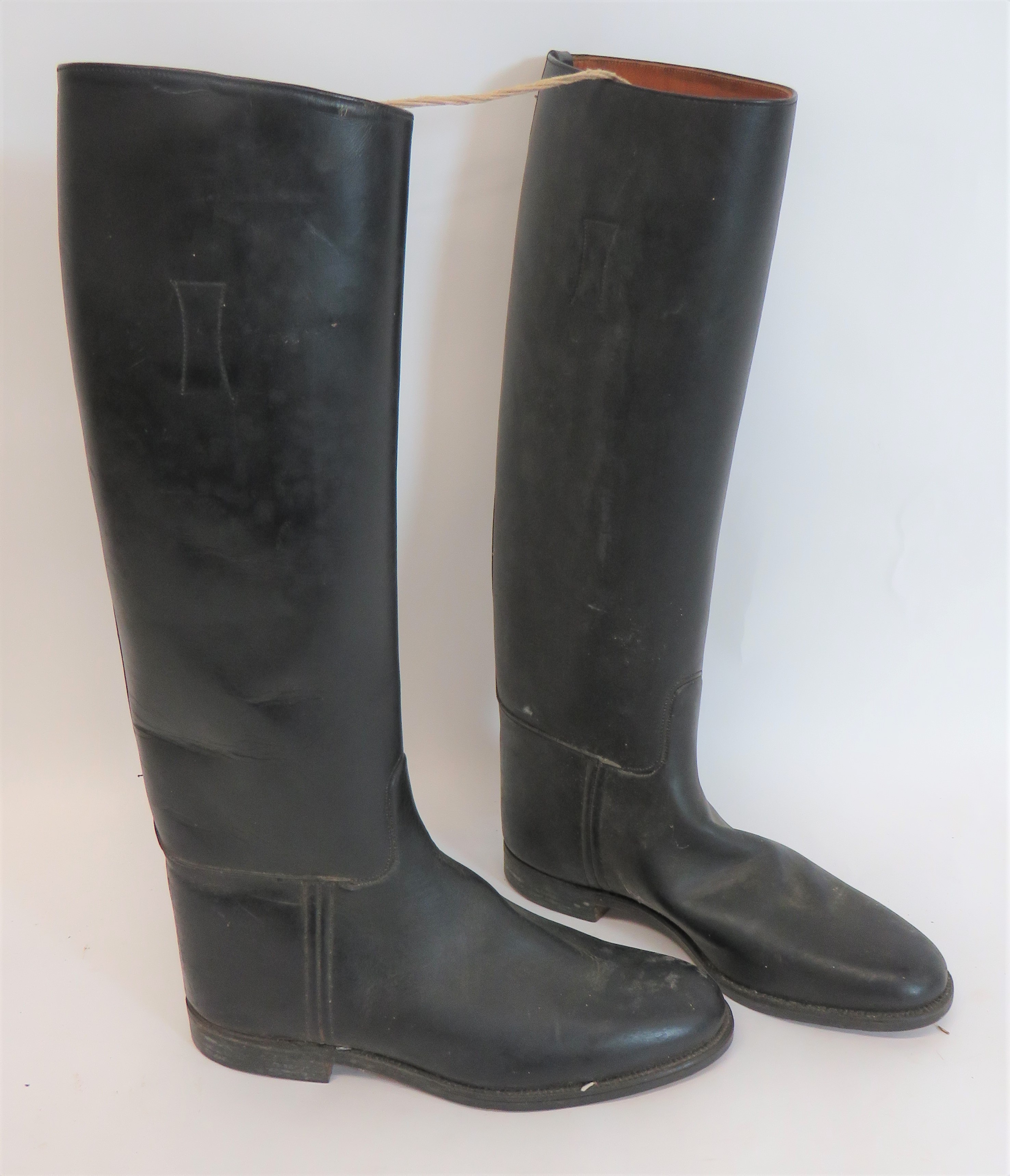 Pair of Cavalry Pattern Leather Boots black leather, high leg boots.  Leather soles and heels. - Image 2 of 2