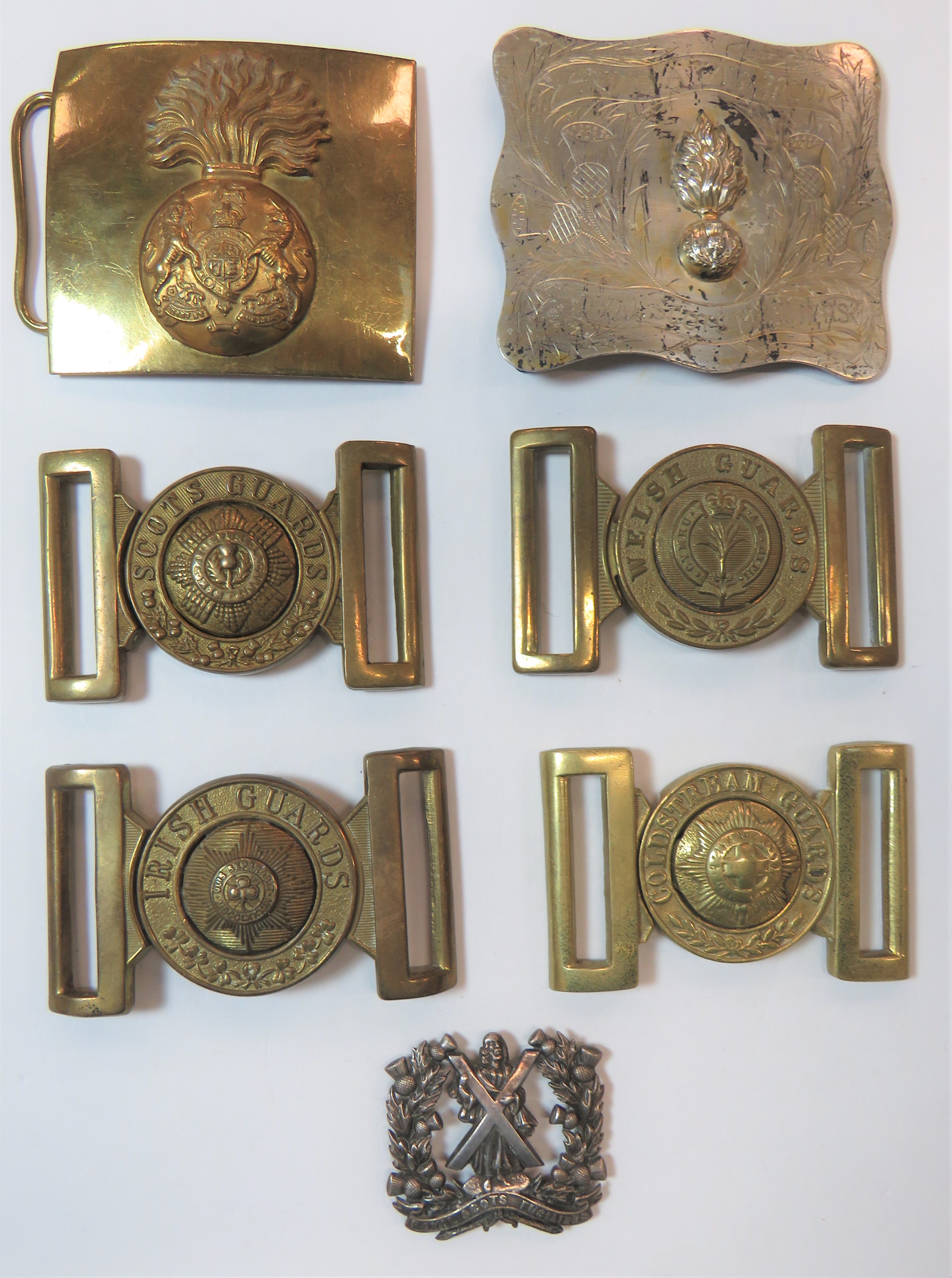 Belt Buckles Including Royal Scots Fusiliers consisting plated 4th Battalion Royal Scots Fusiliers